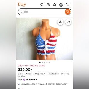 Etsy Crochet American Flag Top, Crochet Festival Halter Top by Vikni